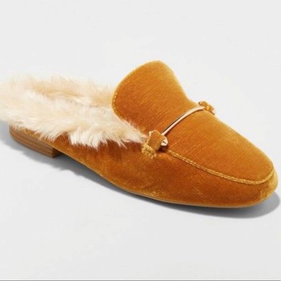 fur backless mules